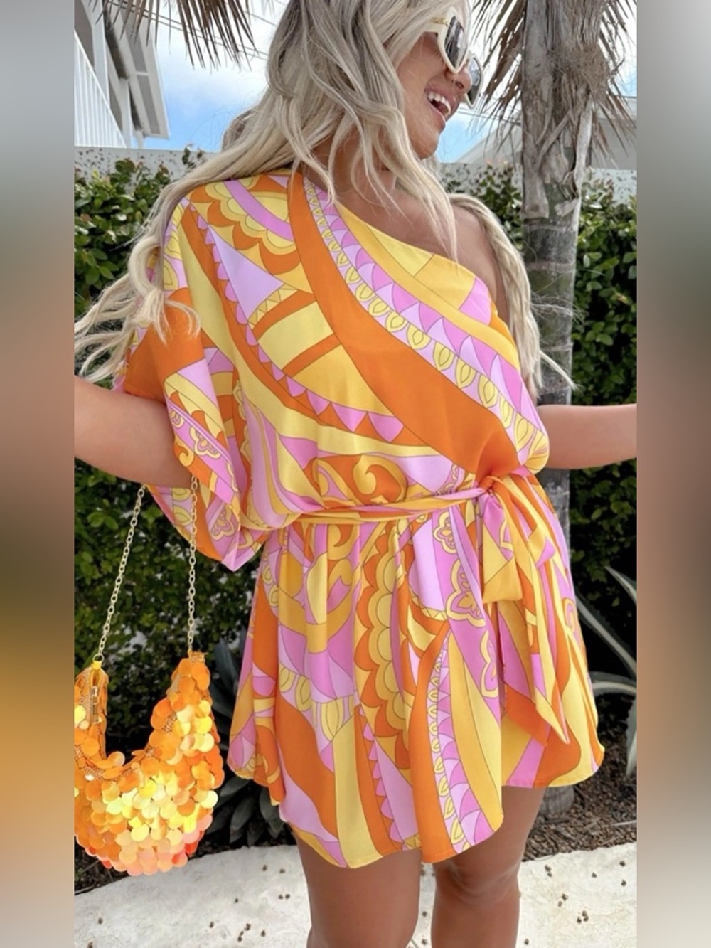 Show Me Your Mumu Pink, Yellow & Orange Abstract Print dress
